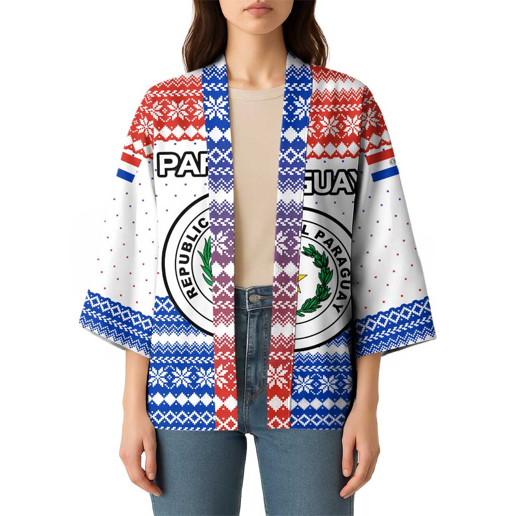 Paraguay Christmas Kimono with Red-White-Blue Design, National Seal, and Santa Motif - Wonder Print Shop