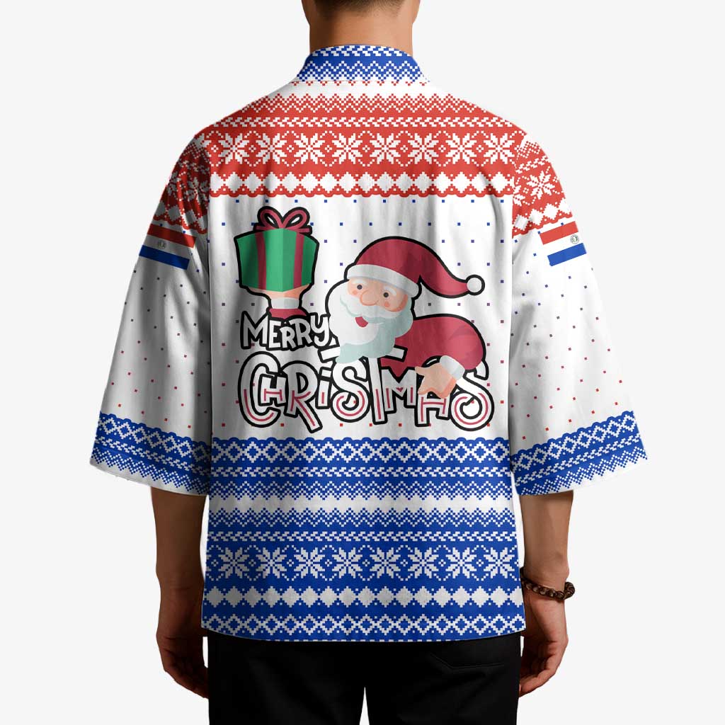 Paraguay Christmas Kimono with Red-White-Blue Design, National Seal, and Santa Motif - Wonder Print Shop