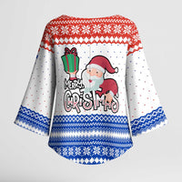 Paraguay Christmas Kimono Sleeve Blouse with Red-White-Blue Design, National Seal, and Santa Motif - Wonder Print Shop
