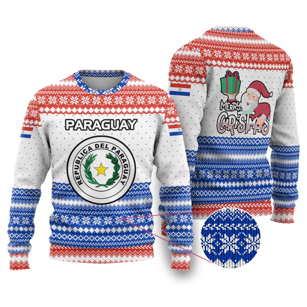 Paraguay Christmas Ugly Christmas Sweater with Red-White-Blue Design, National Seal, and Santa Motif - Wonder Print Shop