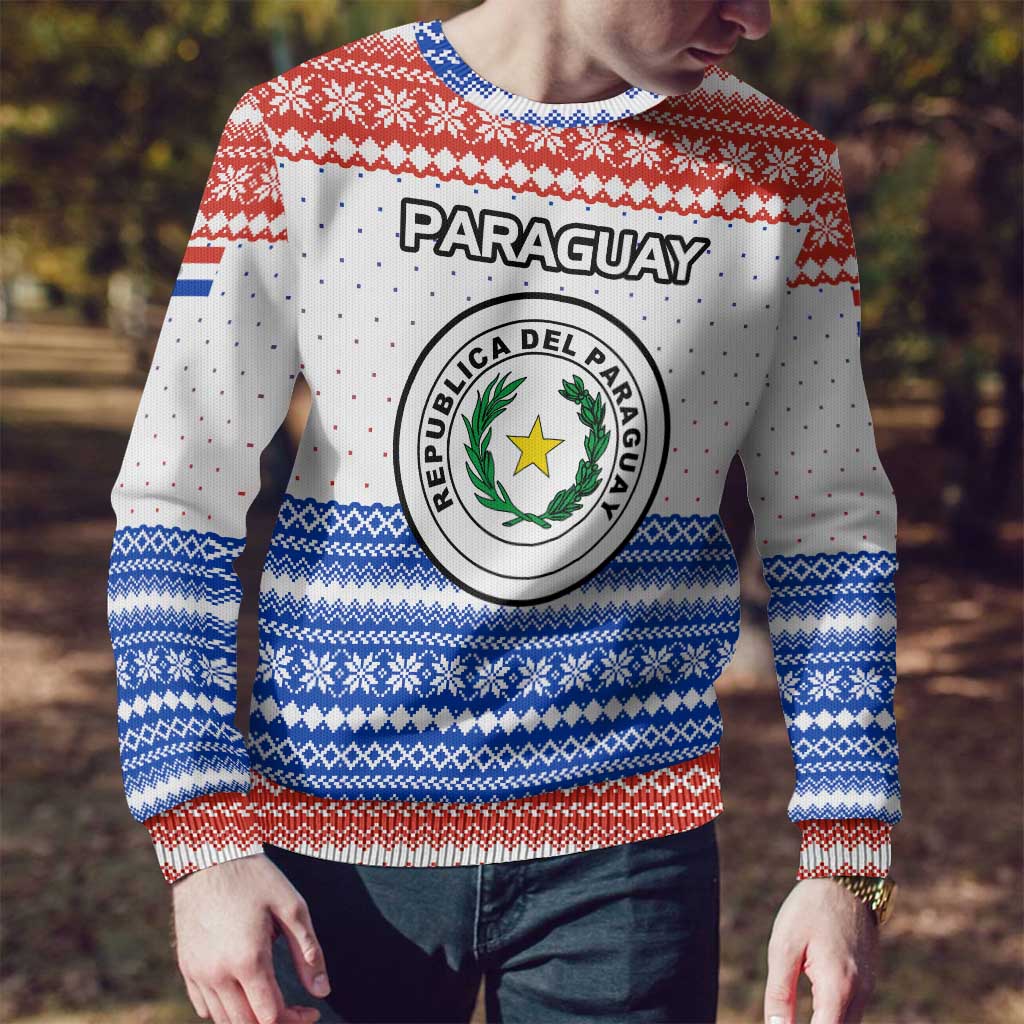 Paraguay Christmas Ugly Christmas Sweater with Red-White-Blue Design, National Seal, and Santa Motif - Wonder Print Shop