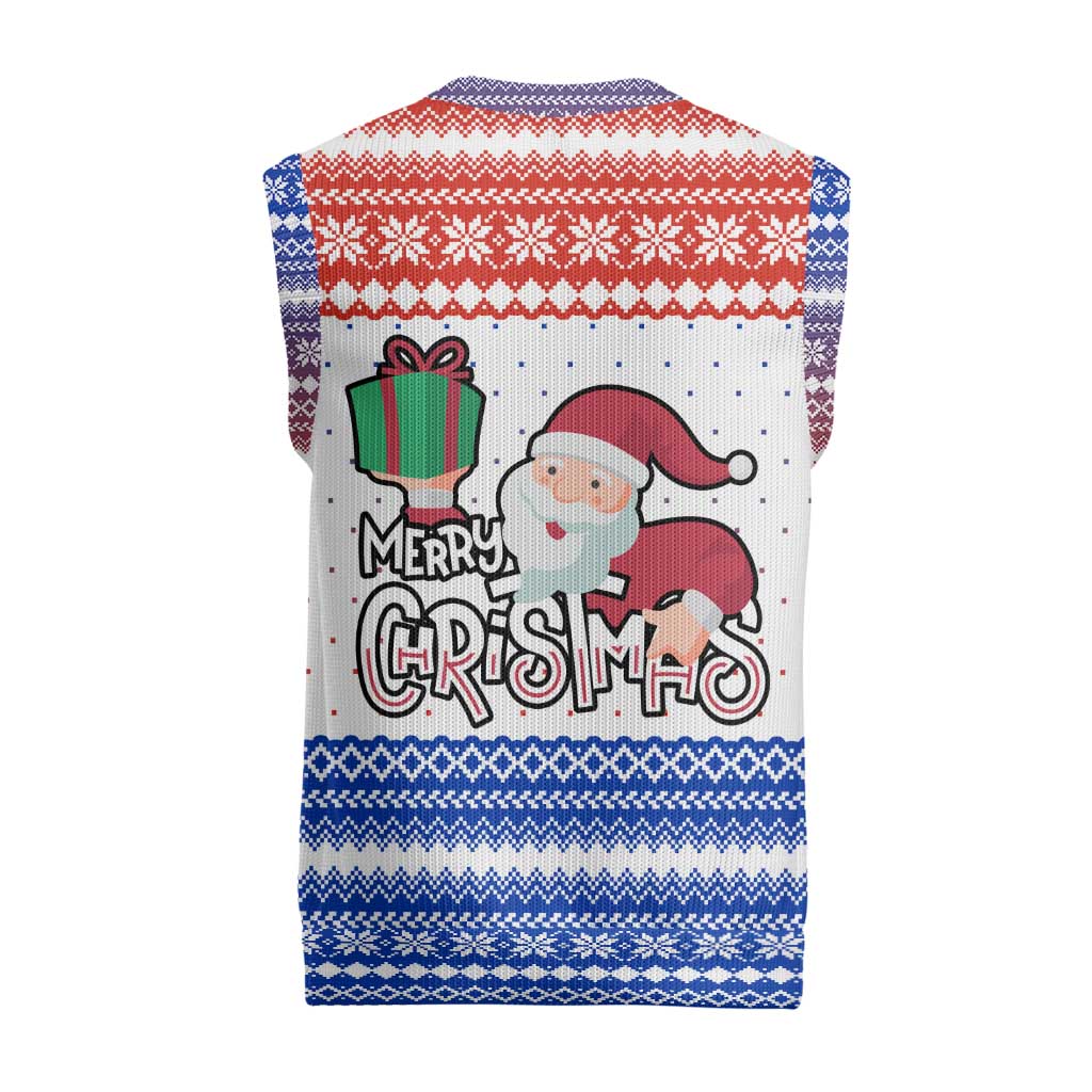 Paraguay Christmas Knitted V-Neck Vest with Red-White-Blue Design, National Seal, and Santa Motif - Wonder Print Shop