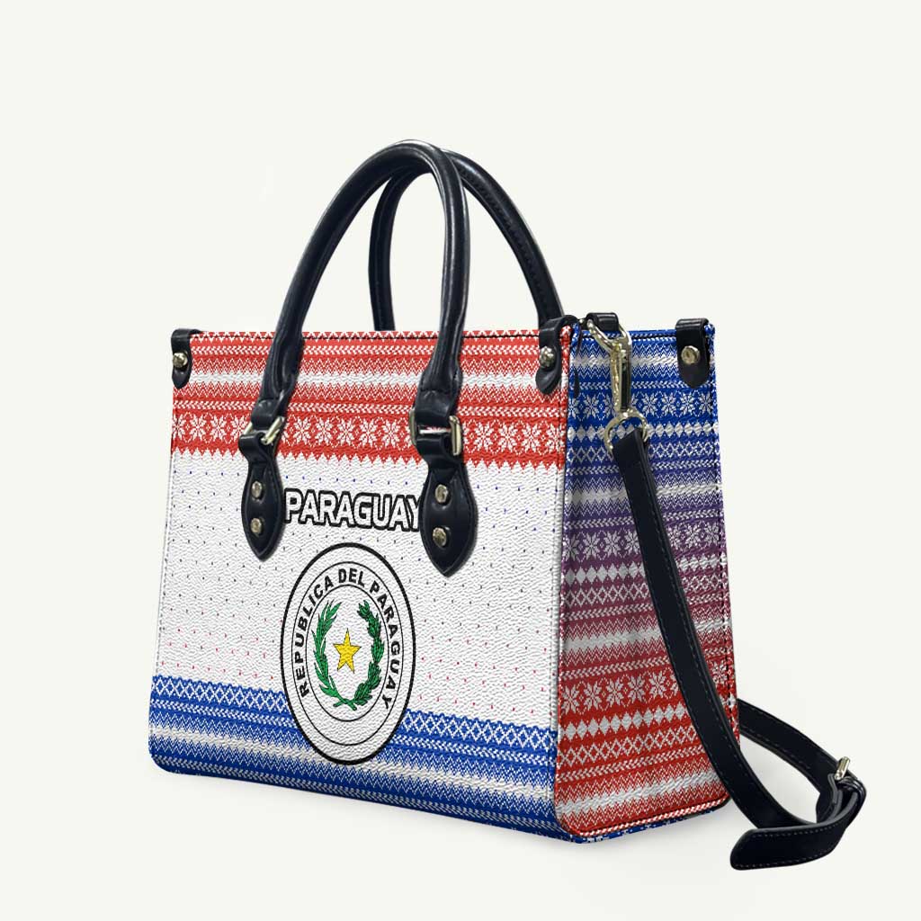 Paraguay Christmas Leather Bag with Red-White-Blue Design, National Seal, and Santa Motif - Wonder Print Shop