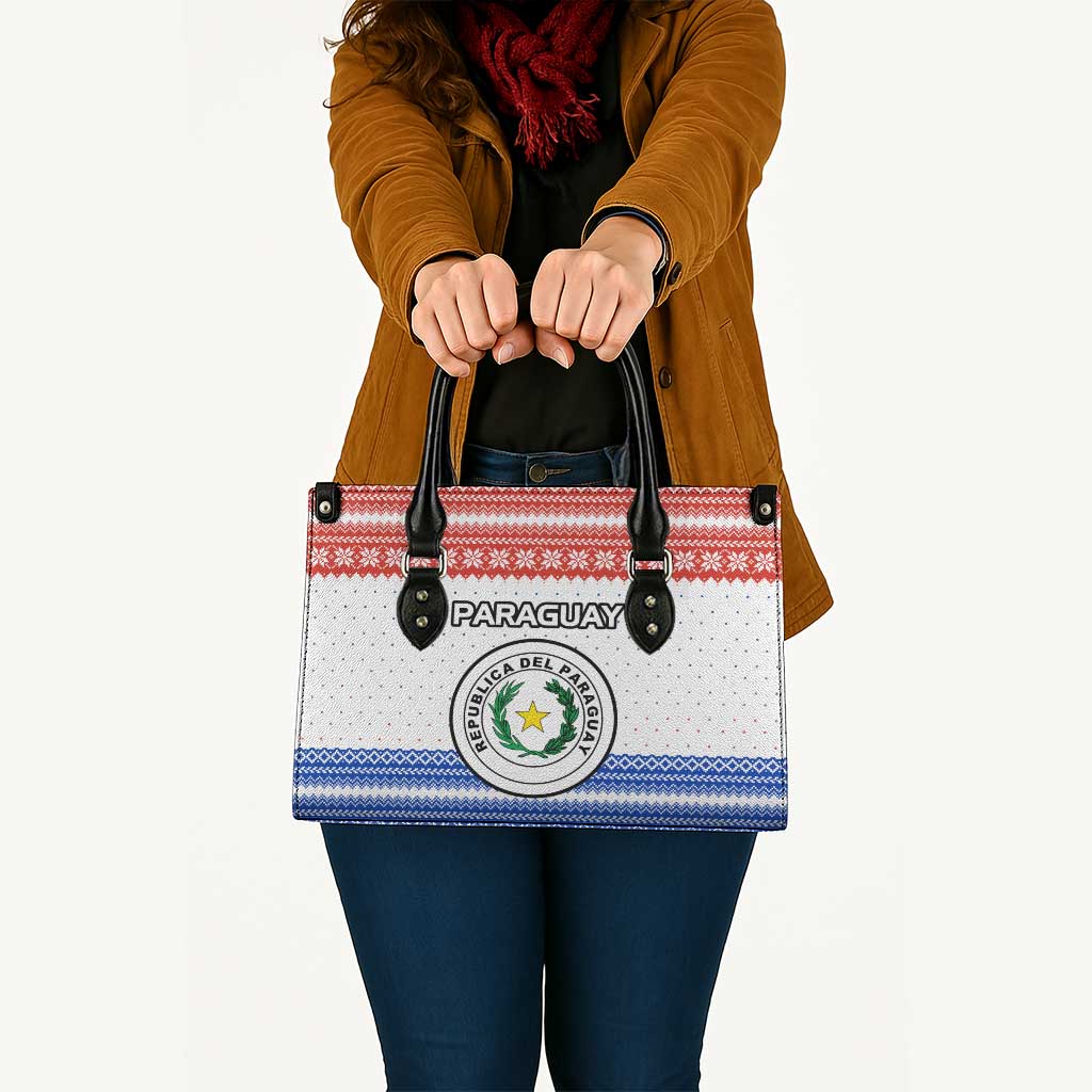 Paraguay Christmas Leather Bag with Red-White-Blue Design, National Seal, and Santa Motif - Wonder Print Shop