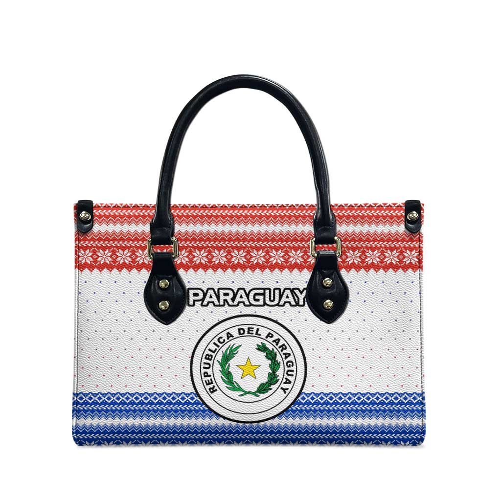 Paraguay Christmas Leather Bag with Red-White-Blue Design, National Seal, and Santa Motif - Wonder Print Shop