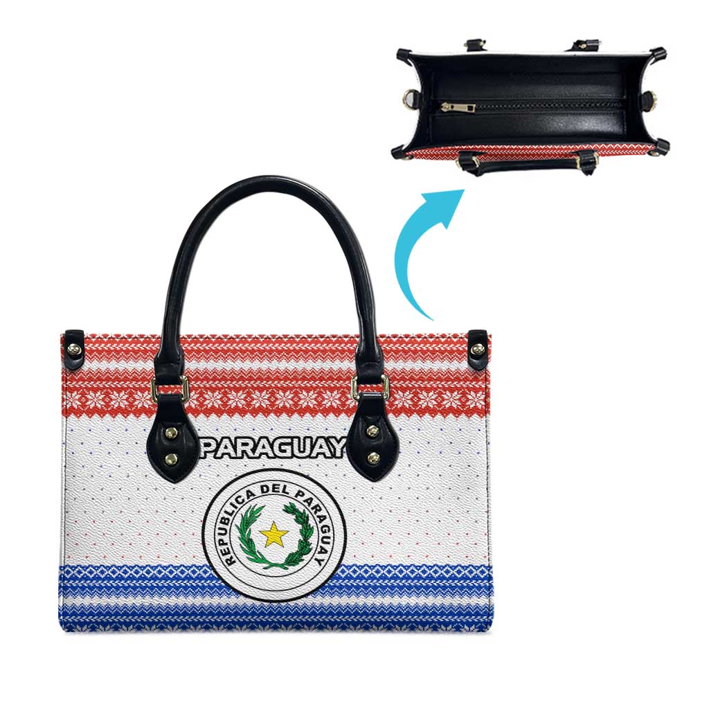 Paraguay Christmas Leather Bag with Red-White-Blue Design, National Seal, and Santa Motif - Wonder Print Shop