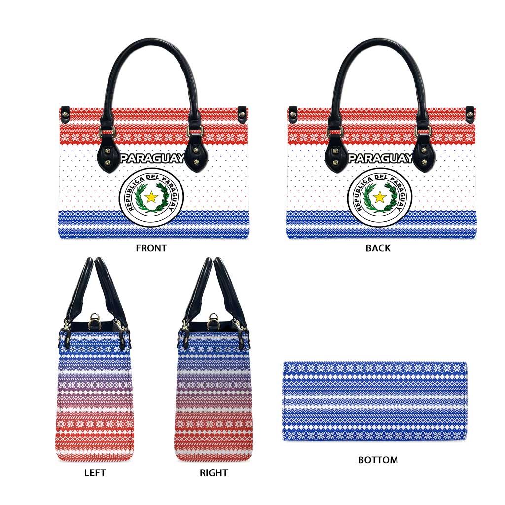 Paraguay Christmas Leather Bag with Red-White-Blue Design, National Seal, and Santa Motif - Wonder Print Shop