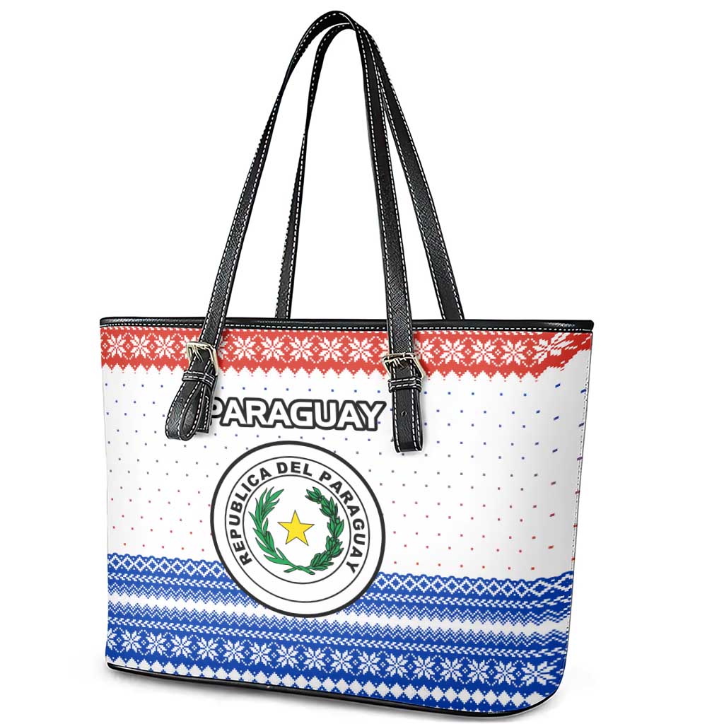 Paraguay Christmas Leather Tote Bag with Red-White-Blue Design, National Seal, and Santa Motif - Wonder Print Shop