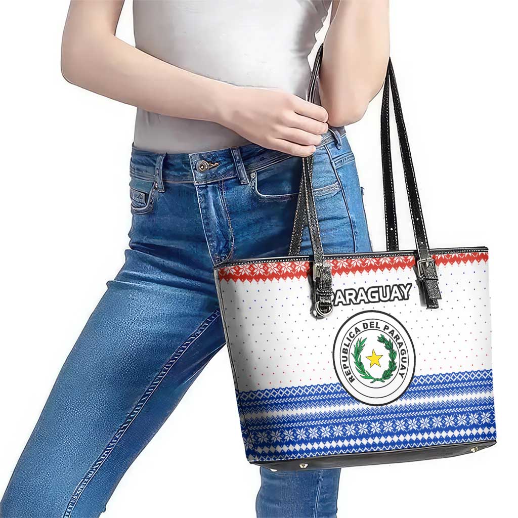 Paraguay Christmas Leather Tote Bag with Red-White-Blue Design, National Seal, and Santa Motif - Wonder Print Shop