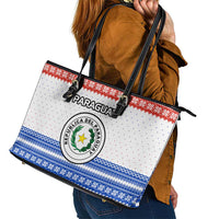 Paraguay Christmas Leather Tote Bag with Red-White-Blue Design, National Seal, and Santa Motif - Wonder Print Shop