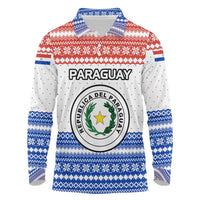 Paraguay Christmas Long Sleeve Polo Shirt with Red-White-Blue Design, National Seal, and Santa Motif - Wonder Print Shop