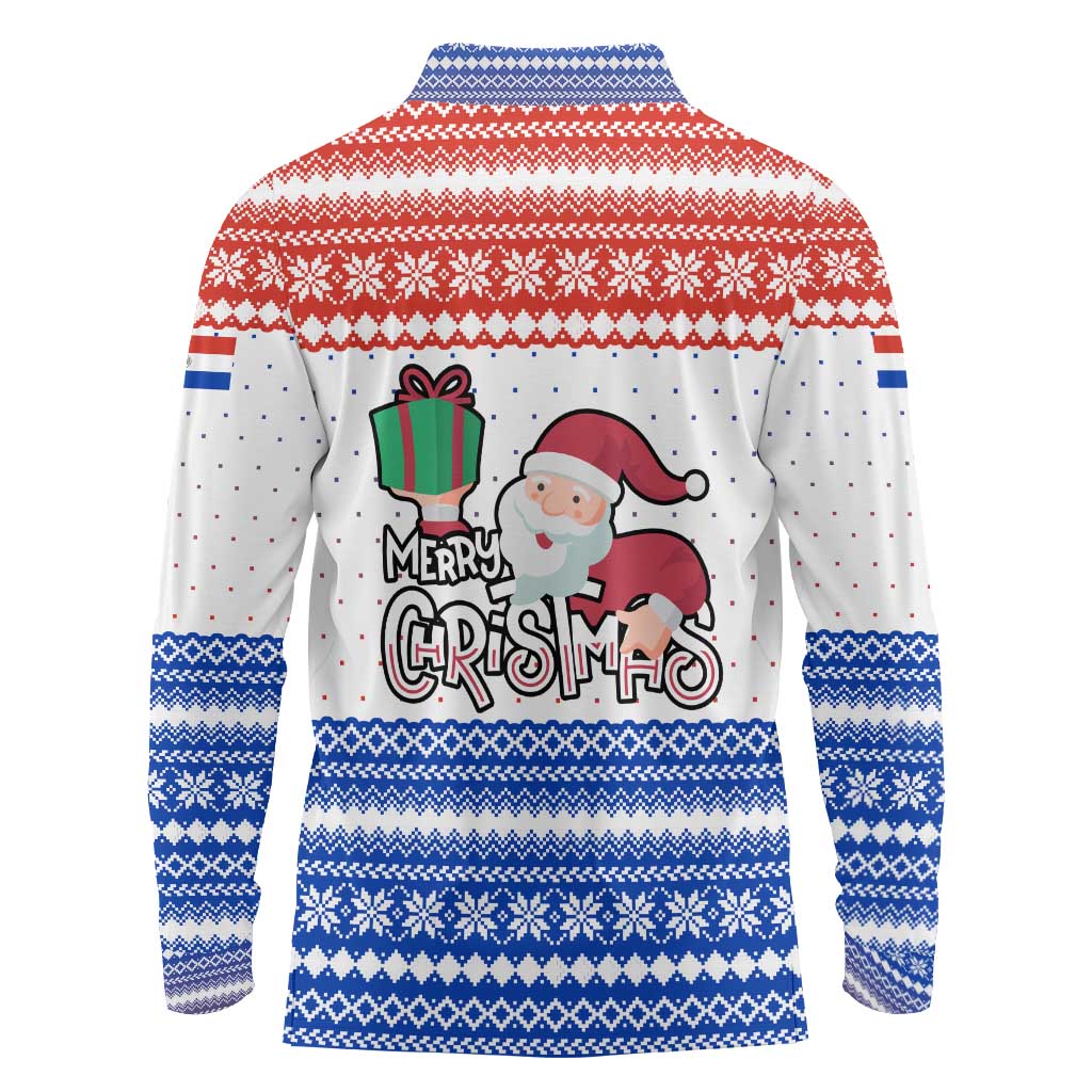 Paraguay Christmas Long Sleeve Polo Shirt with Red-White-Blue Design, National Seal, and Santa Motif - Wonder Print Shop