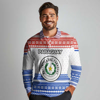 Paraguay Christmas Long Sleeve Polo Shirt with Red-White-Blue Design, National Seal, and Santa Motif - Wonder Print Shop