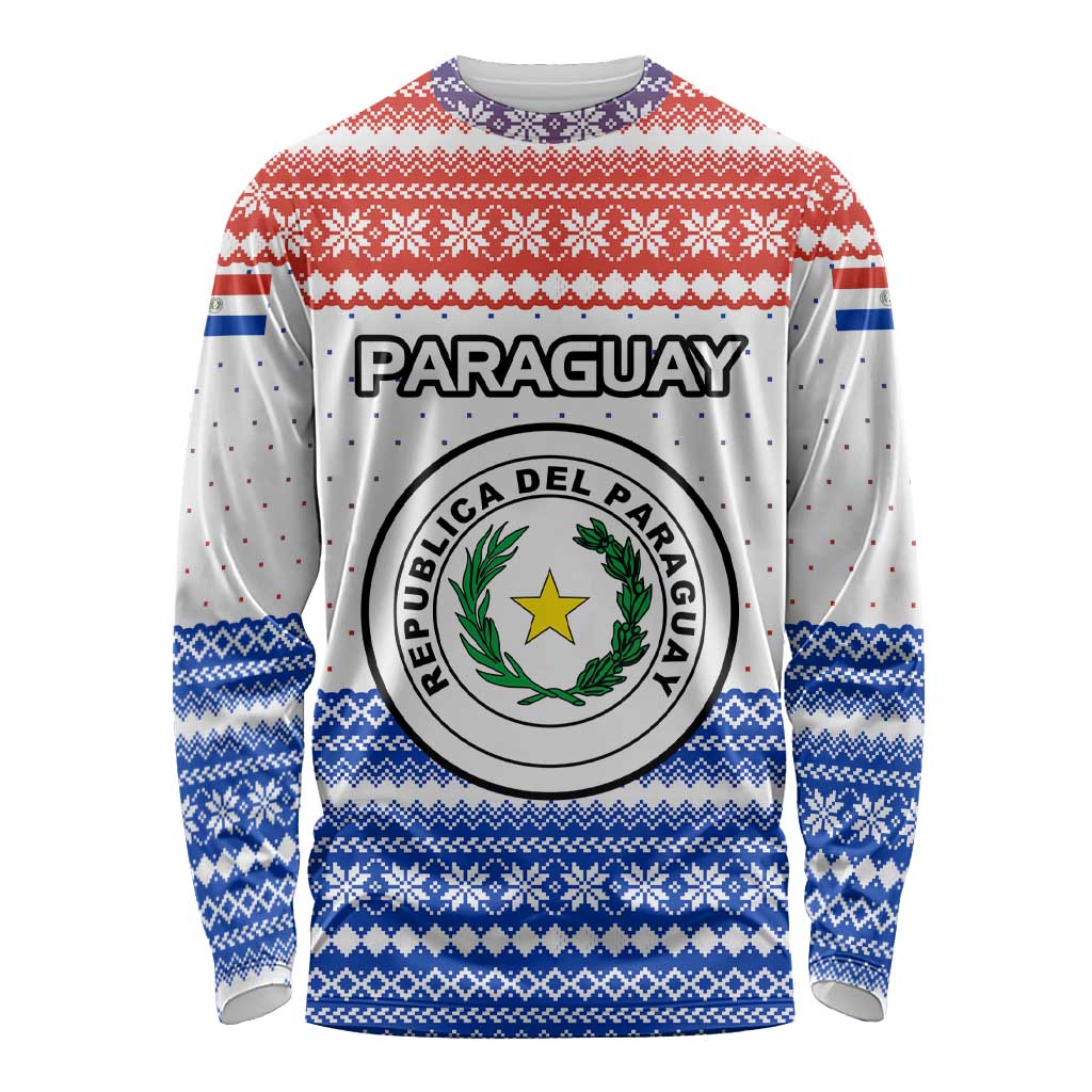 Paraguay Christmas Long Sleeve Shirt with Red-White-Blue Design, National Seal, and Santa Motif - Wonder Print Shop