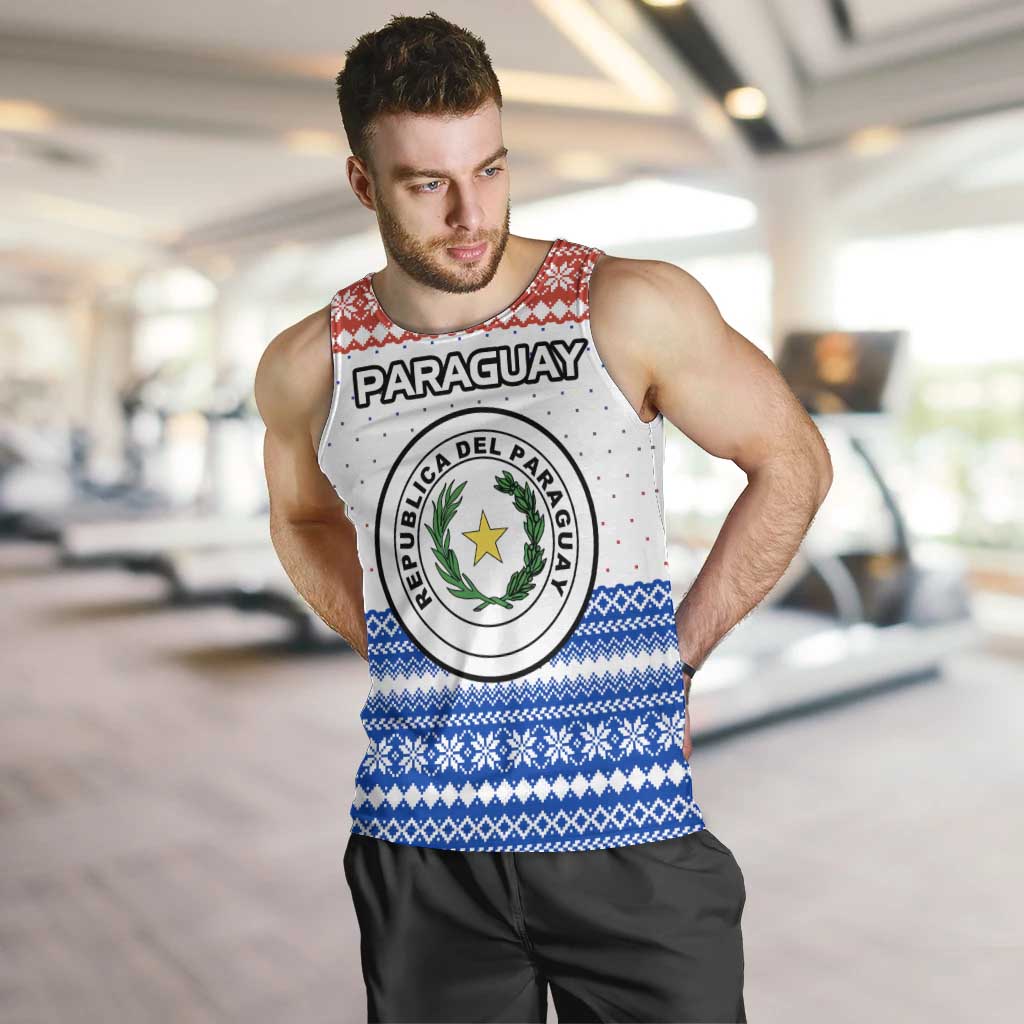 Paraguay Christmas Men Tank Top with Red-White-Blue Design, National Seal, and Santa Motif - Wonder Print Shop