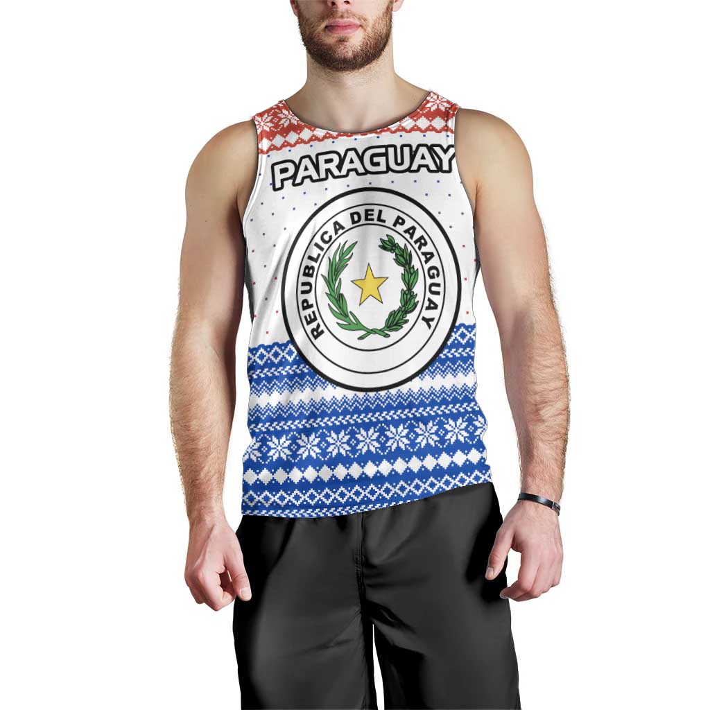 Paraguay Christmas Men Tank Top with Red-White-Blue Design, National Seal, and Santa Motif - Wonder Print Shop