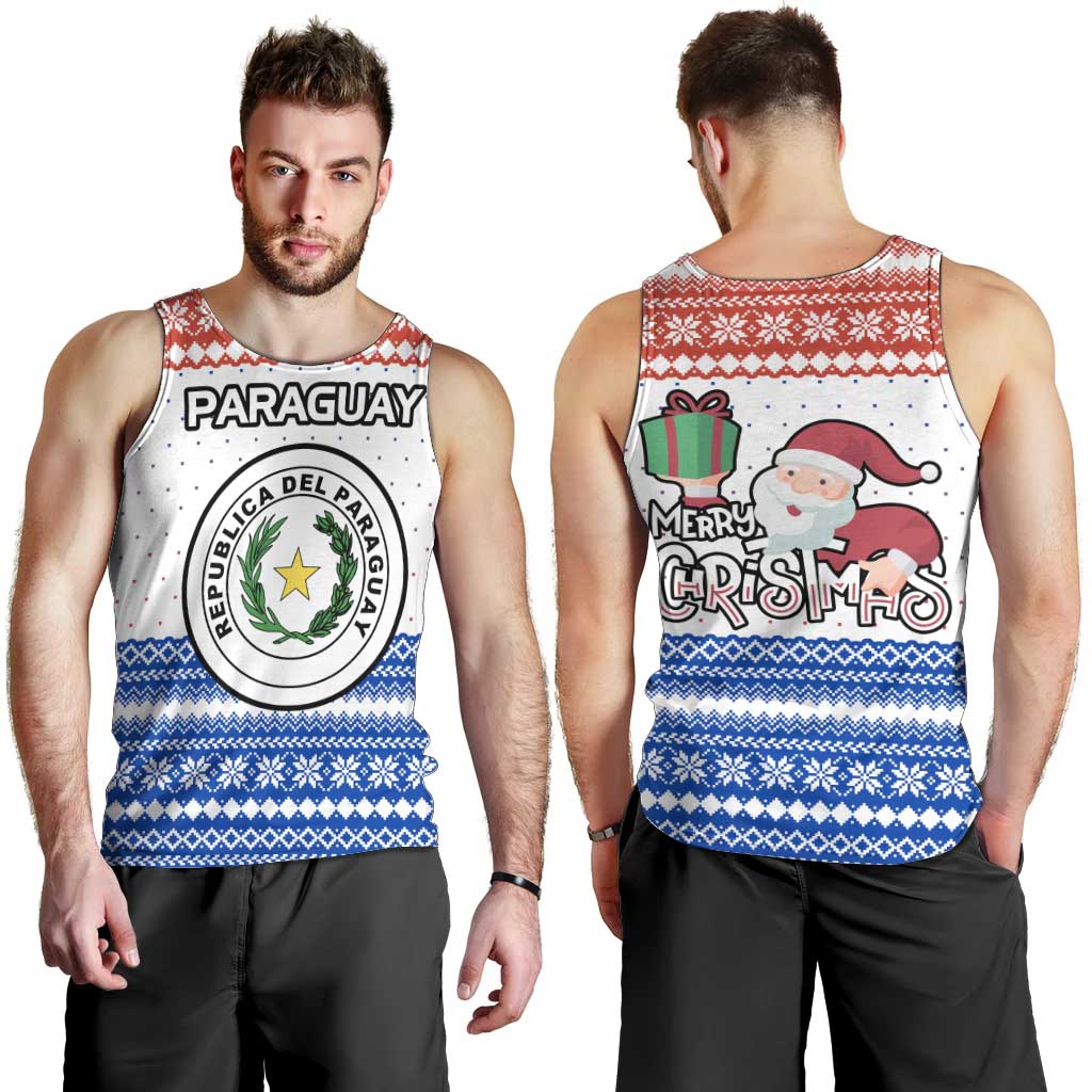 Paraguay Christmas Men Tank Top with Red-White-Blue Design, National Seal, and Santa Motif - Wonder Print Shop