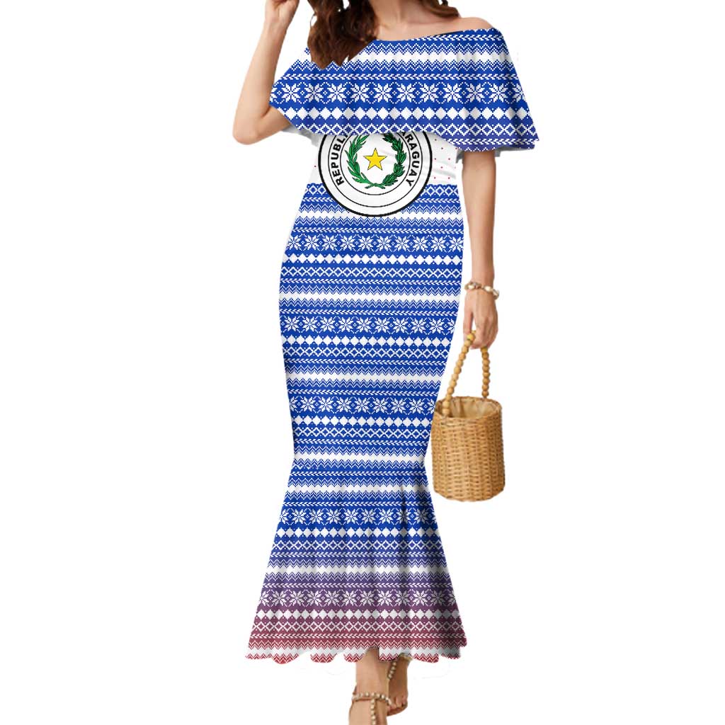 Paraguay Christmas Mermaid Dress with Red-White-Blue Design, National Seal, and Santa Motif - Wonder Print Shop