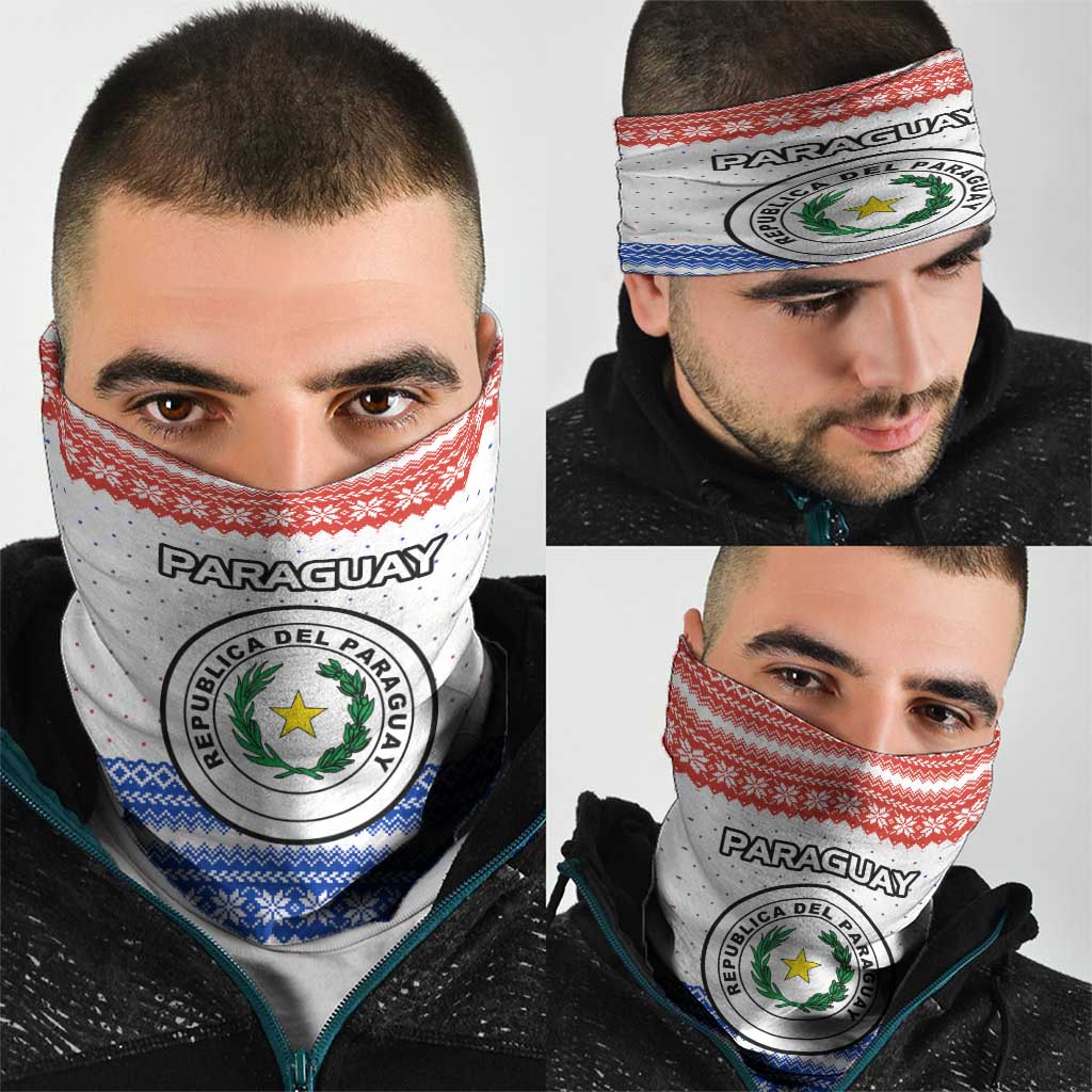Paraguay Christmas Neck Gaiter with Red-White-Blue Design, National Seal, and Santa Motif - Wonder Print Shop