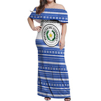Paraguay Christmas Off Shoulder Maxi Dress with Red-White-Blue Design, National Seal, and Santa Motif - Wonder Print Shop