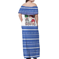 Paraguay Christmas Off Shoulder Maxi Dress with Red-White-Blue Design, National Seal, and Santa Motif - Wonder Print Shop
