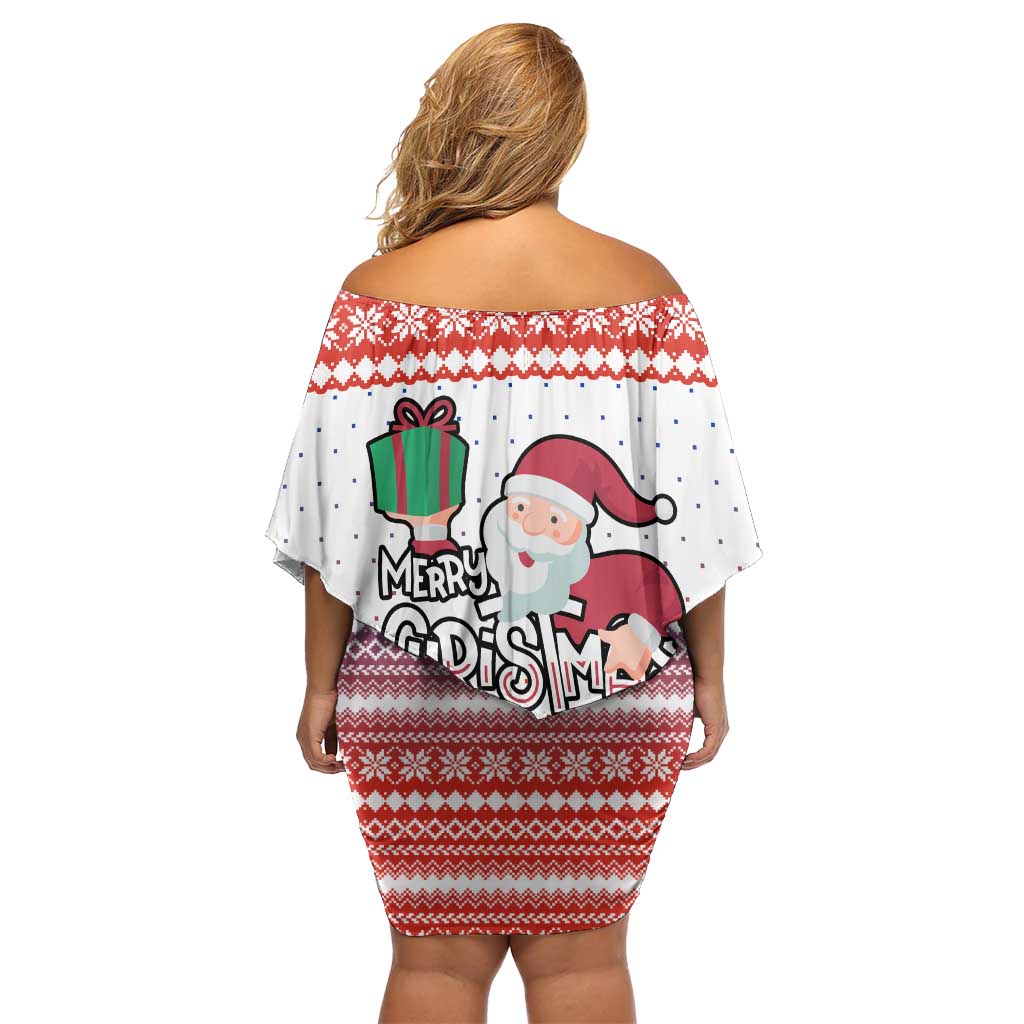 Paraguay Christmas Off Shoulder Short Dress with Red-White-Blue Design, National Seal, and Santa Motif - Wonder Print Shop