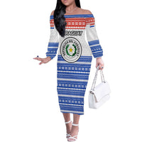 Paraguay Christmas Off The Shoulder Long Sleeve Dress with Red-White-Blue Design, National Seal, and Santa Motif - Wonder Print Shop