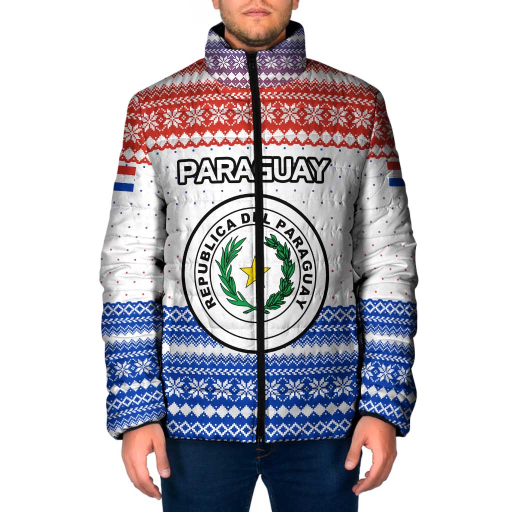 Paraguay Christmas Padded Jacket with Red-White-Blue Design, National Seal, and Santa Motif - Wonder Print Shop