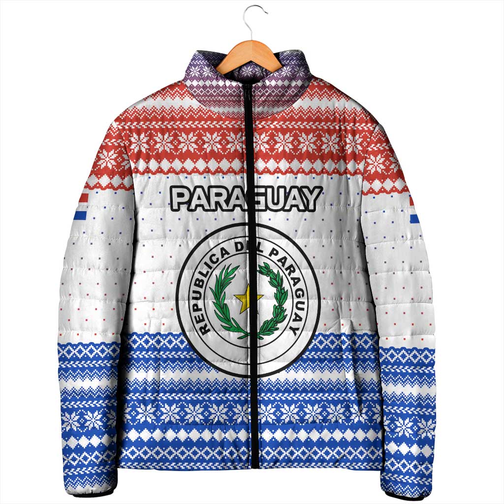 Paraguay Christmas Padded Jacket with Red-White-Blue Design, National Seal, and Santa Motif - Wonder Print Shop
