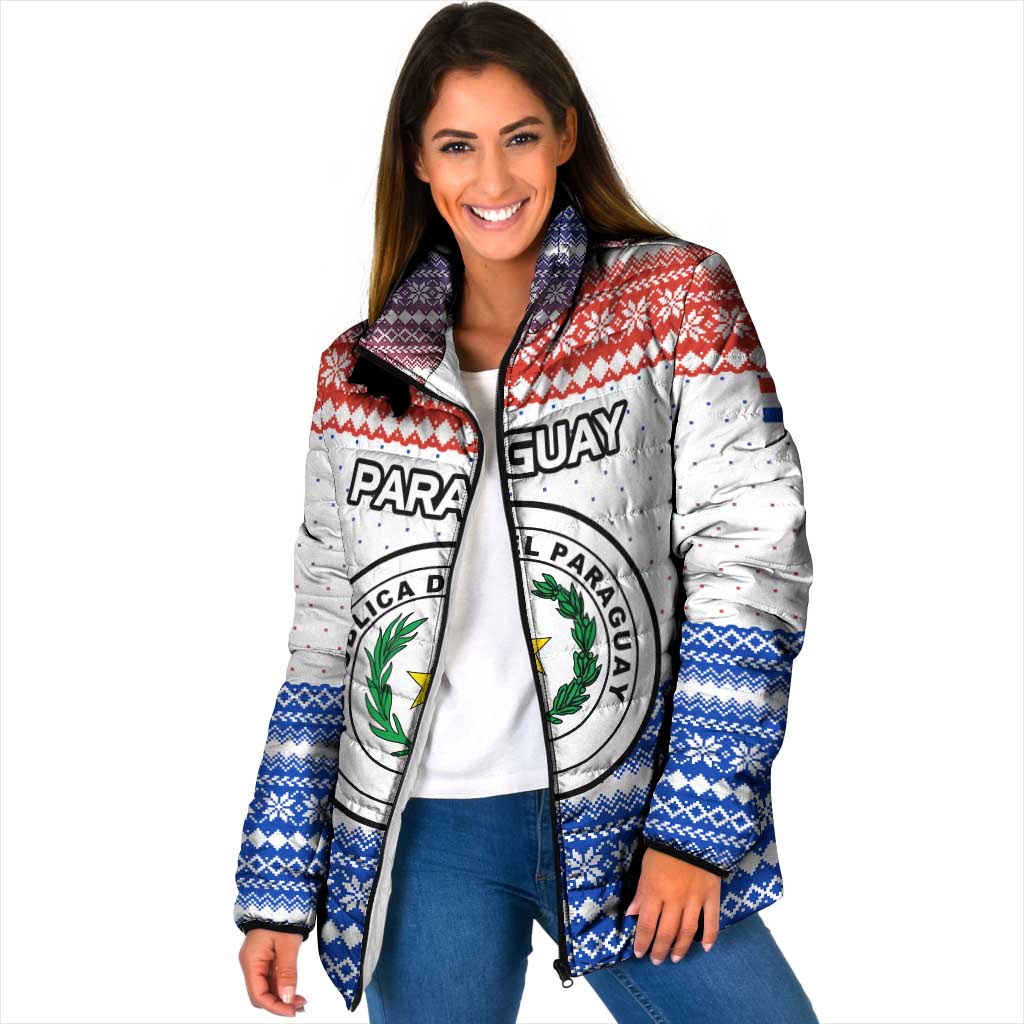 Paraguay Christmas Padded Jacket with Red-White-Blue Design, National Seal, and Santa Motif - Wonder Print Shop