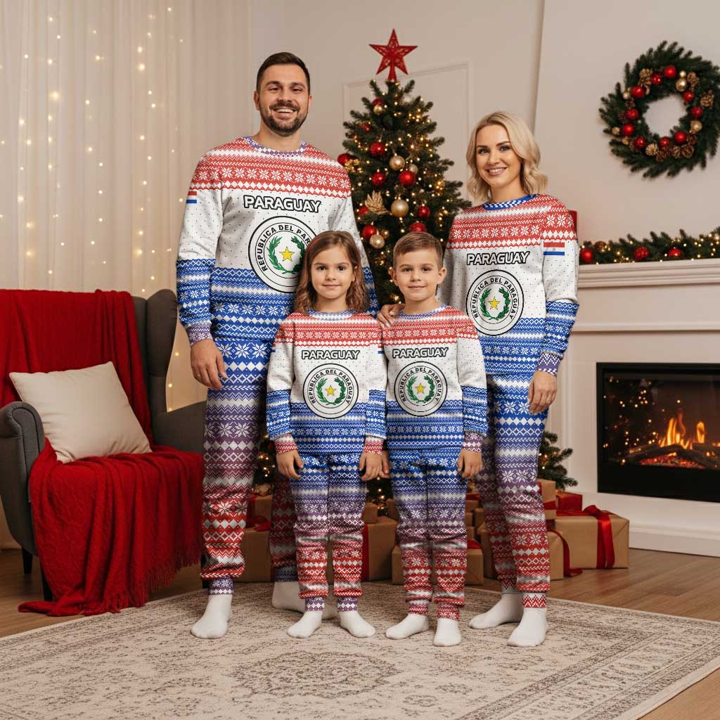 Paraguay Christmas Pajama Set with Red-White-Blue Design, National Seal, and Santa Motif - Wonder Print Shop