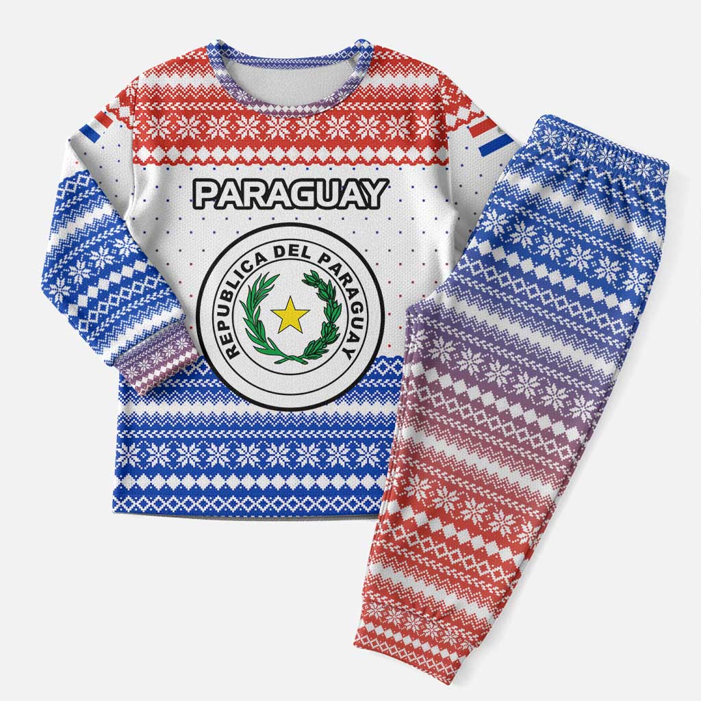 Paraguay Christmas Pajama Set with Red-White-Blue Design, National Seal, and Santa Motif - Wonder Print Shop