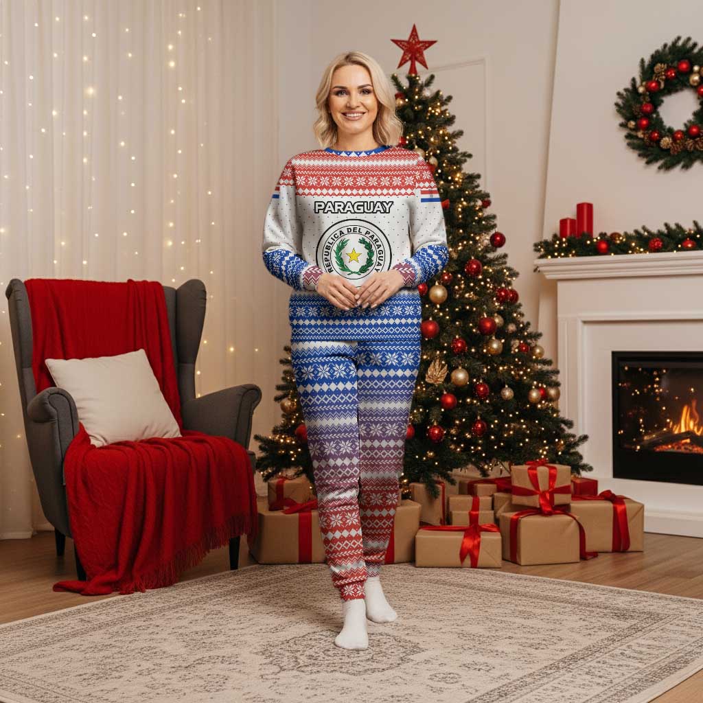 Paraguay Christmas Pajama Set with Red-White-Blue Design, National Seal, and Santa Motif - Wonder Print Shop