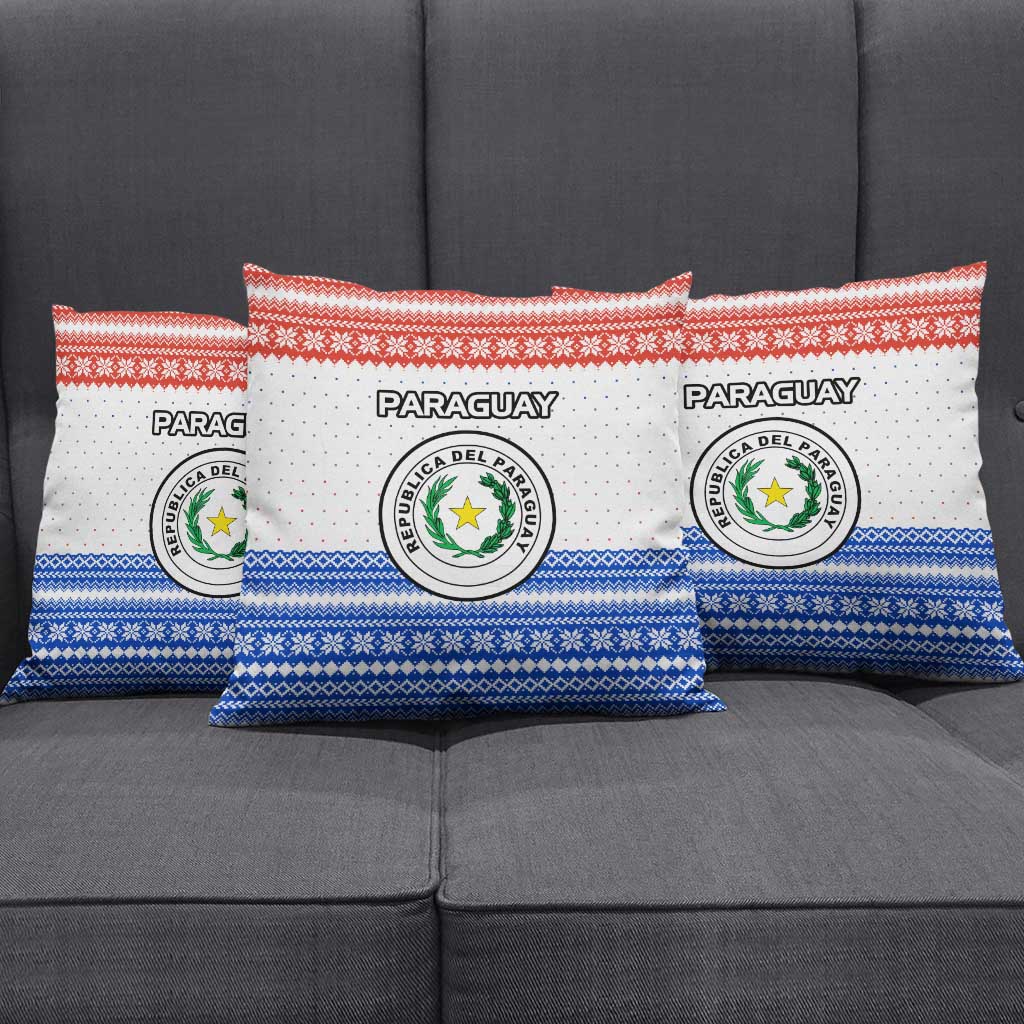 Paraguay Christmas Pillow Cover with Red-White-Blue Design, National Seal, and Santa Motif - Wonder Print Shop