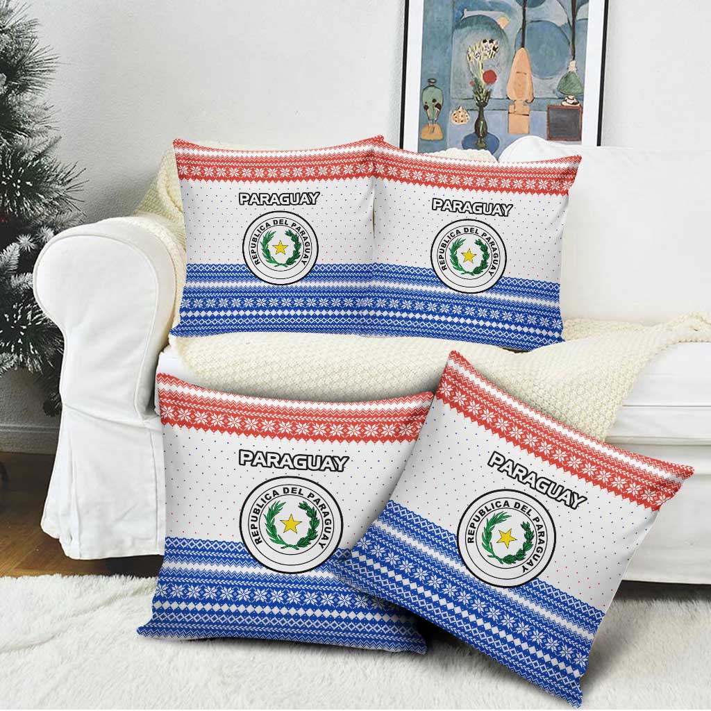 Paraguay Christmas Pillow Cover with Red-White-Blue Design, National Seal, and Santa Motif - Wonder Print Shop