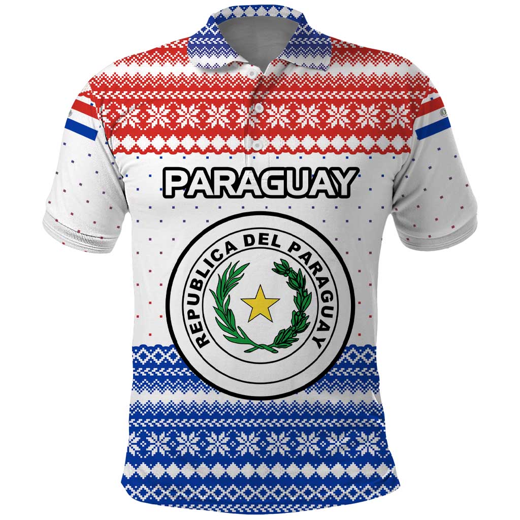 Paraguay Christmas Polo Shirt with Red-White-Blue Design, National Seal, and Santa Motif - Wonder Print Shop