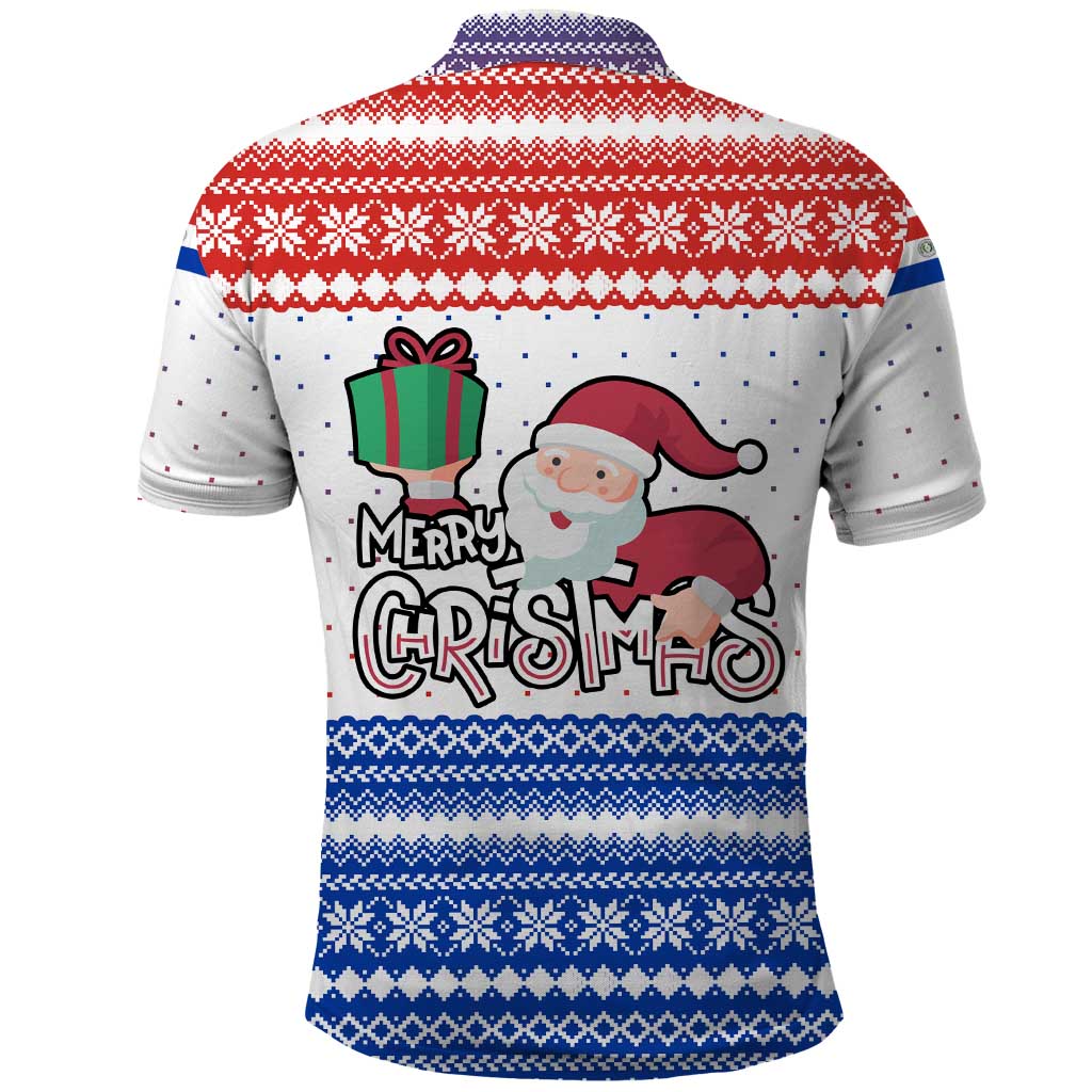 Paraguay Christmas Polo Shirt with Red-White-Blue Design, National Seal, and Santa Motif - Wonder Print Shop