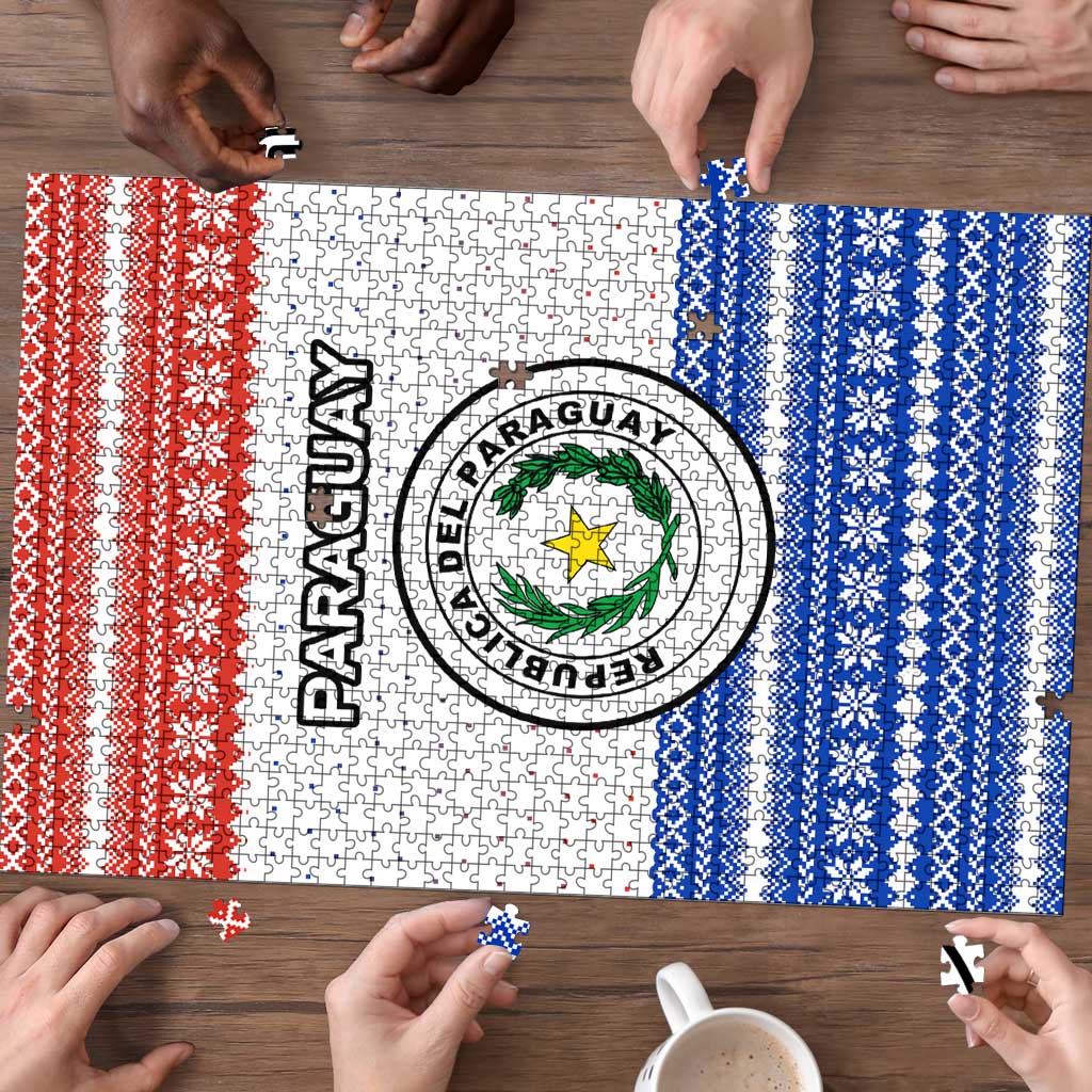 Paraguay Christmas Puzzle with Red-White-Blue Design, National Seal, and Santa Motif - Wonder Print Shop