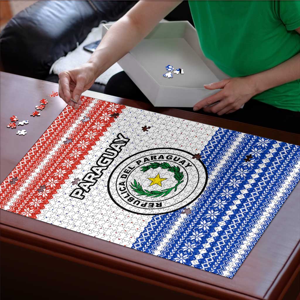 Paraguay Christmas Puzzle with Red-White-Blue Design, National Seal, and Santa Motif - Wonder Print Shop