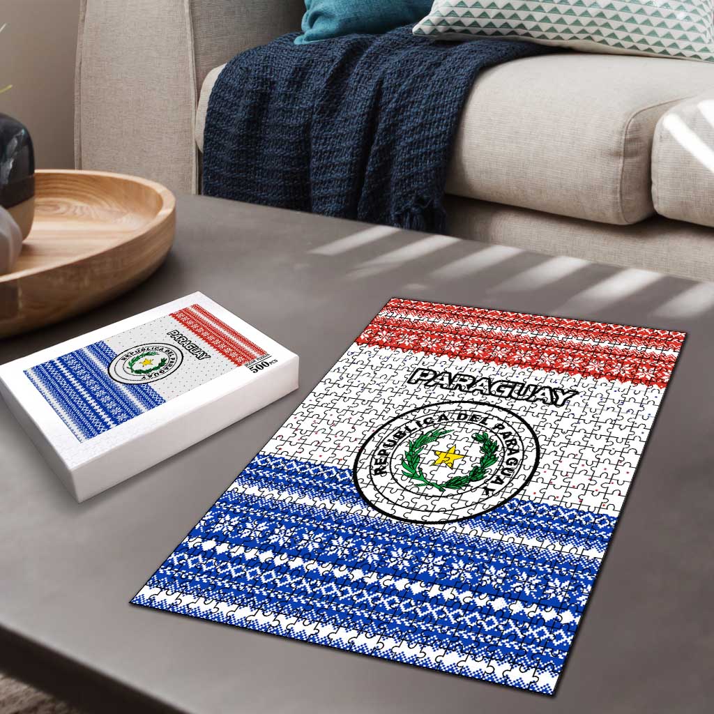 Paraguay Christmas Puzzle with Red-White-Blue Design, National Seal, and Santa Motif - Wonder Print Shop