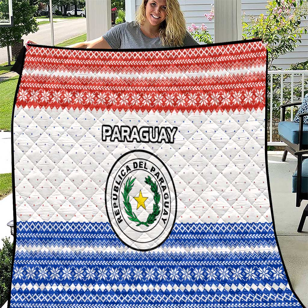 Paraguay Christmas Quilt with Red-White-Blue Design, National Seal, and Santa Motif - Wonder Print Shop