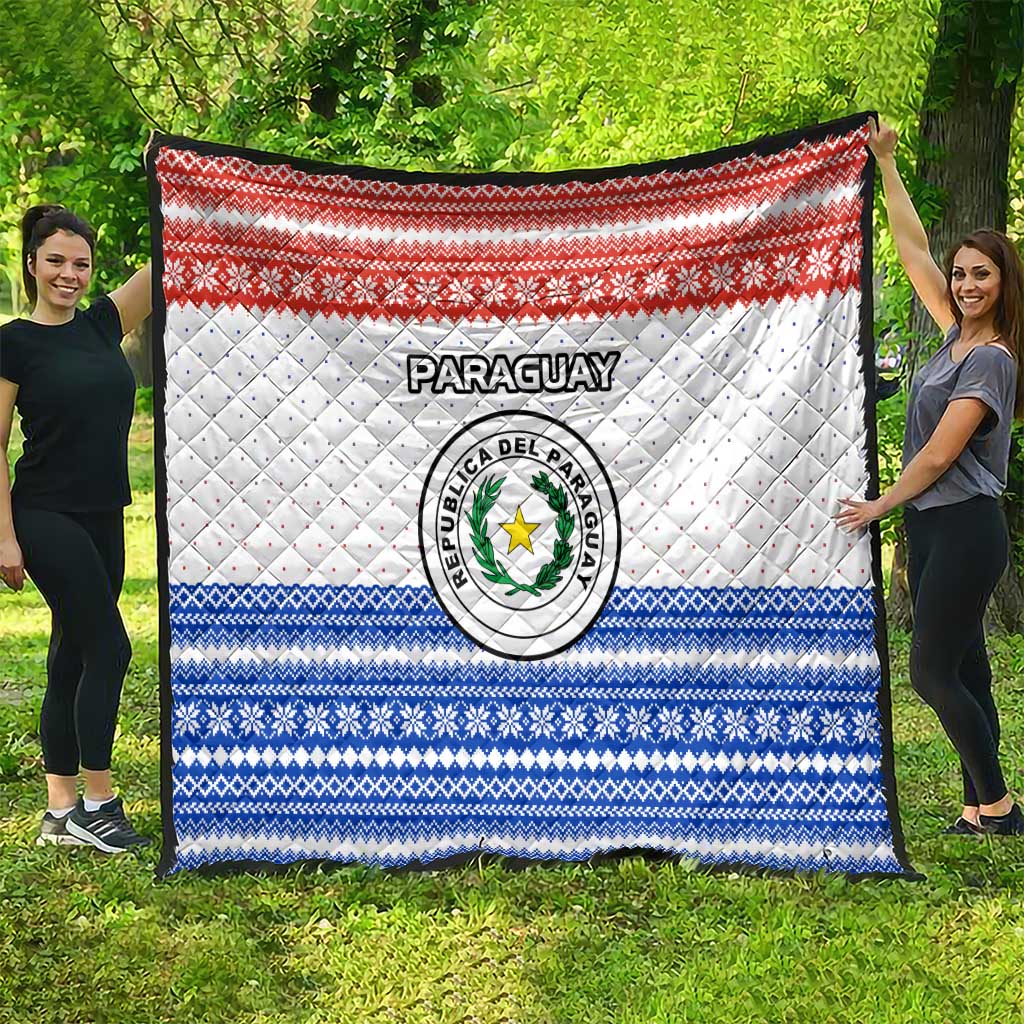 Paraguay Christmas Quilt with Red-White-Blue Design, National Seal, and Santa Motif - Wonder Print Shop
