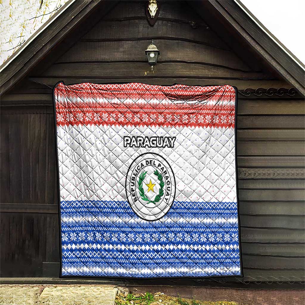 Paraguay Christmas Quilt with Red-White-Blue Design, National Seal, and Santa Motif - Wonder Print Shop