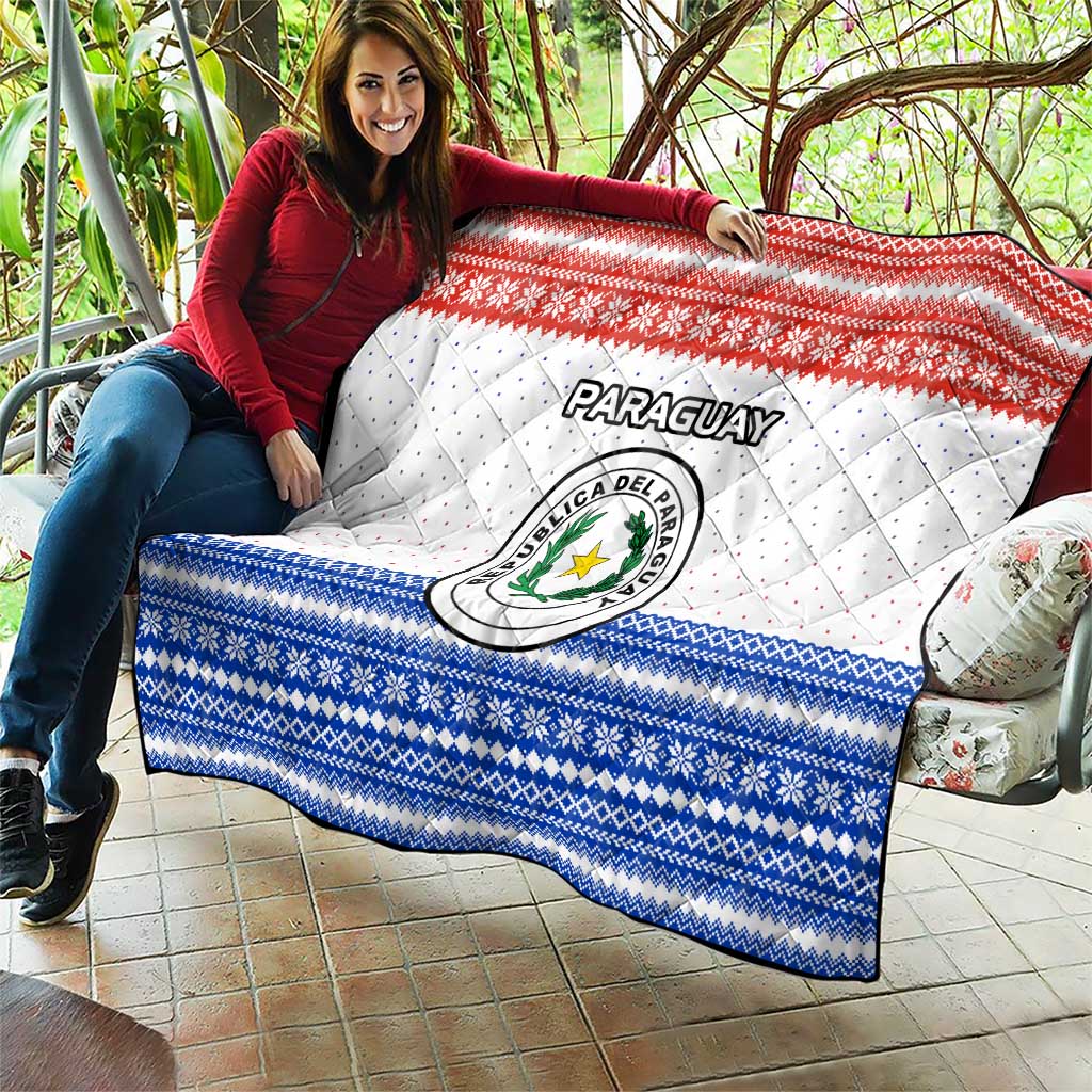 Paraguay Christmas Quilt with Red-White-Blue Design, National Seal, and Santa Motif - Wonder Print Shop