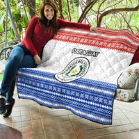 Paraguay Christmas Quilt with Red-White-Blue Design, National Seal, and Santa Motif - Wonder Print Shop