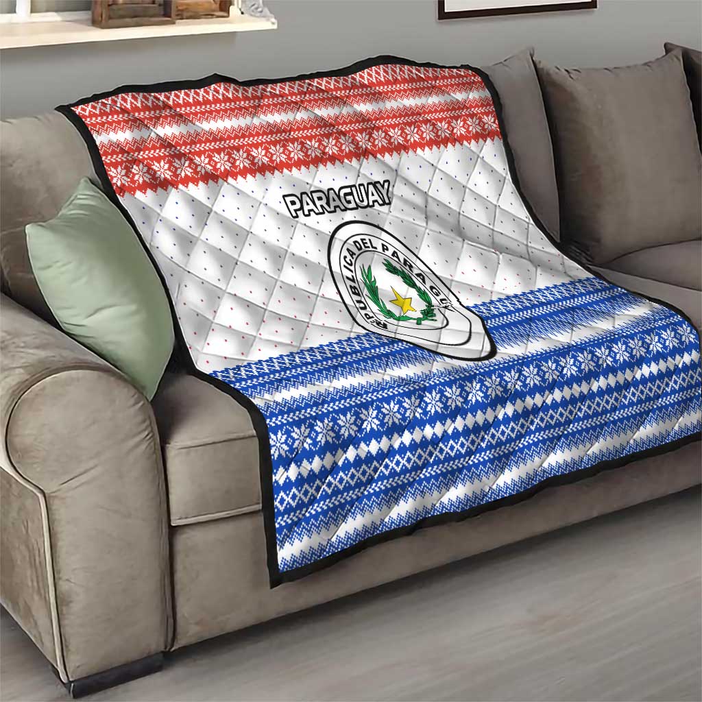 Paraguay Christmas Quilt with Red-White-Blue Design, National Seal, and Santa Motif - Wonder Print Shop