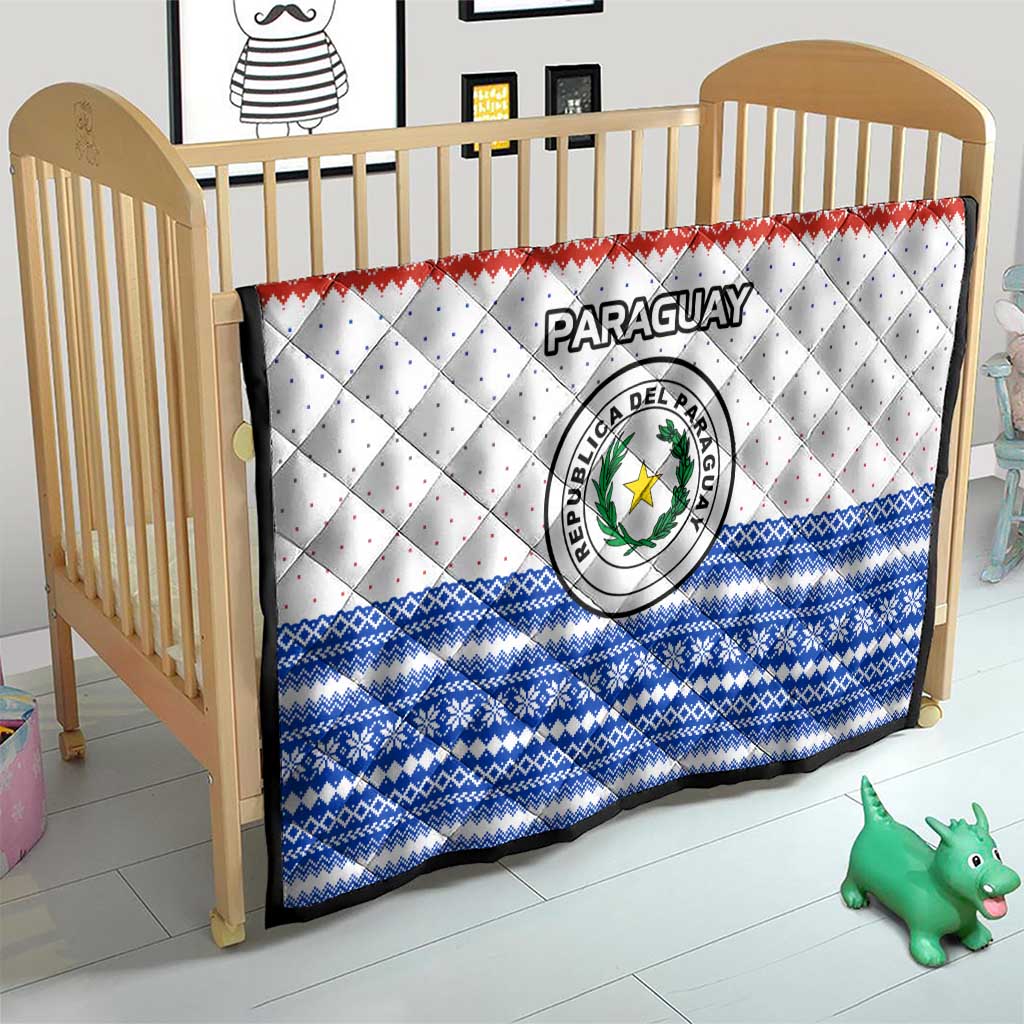 Paraguay Christmas Quilt with Red-White-Blue Design, National Seal, and Santa Motif - Wonder Print Shop