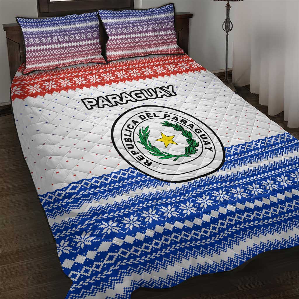Paraguay Christmas Quilt Bed Set with Red-White-Blue Design, National Seal, and Santa Motif - Wonder Print Shop