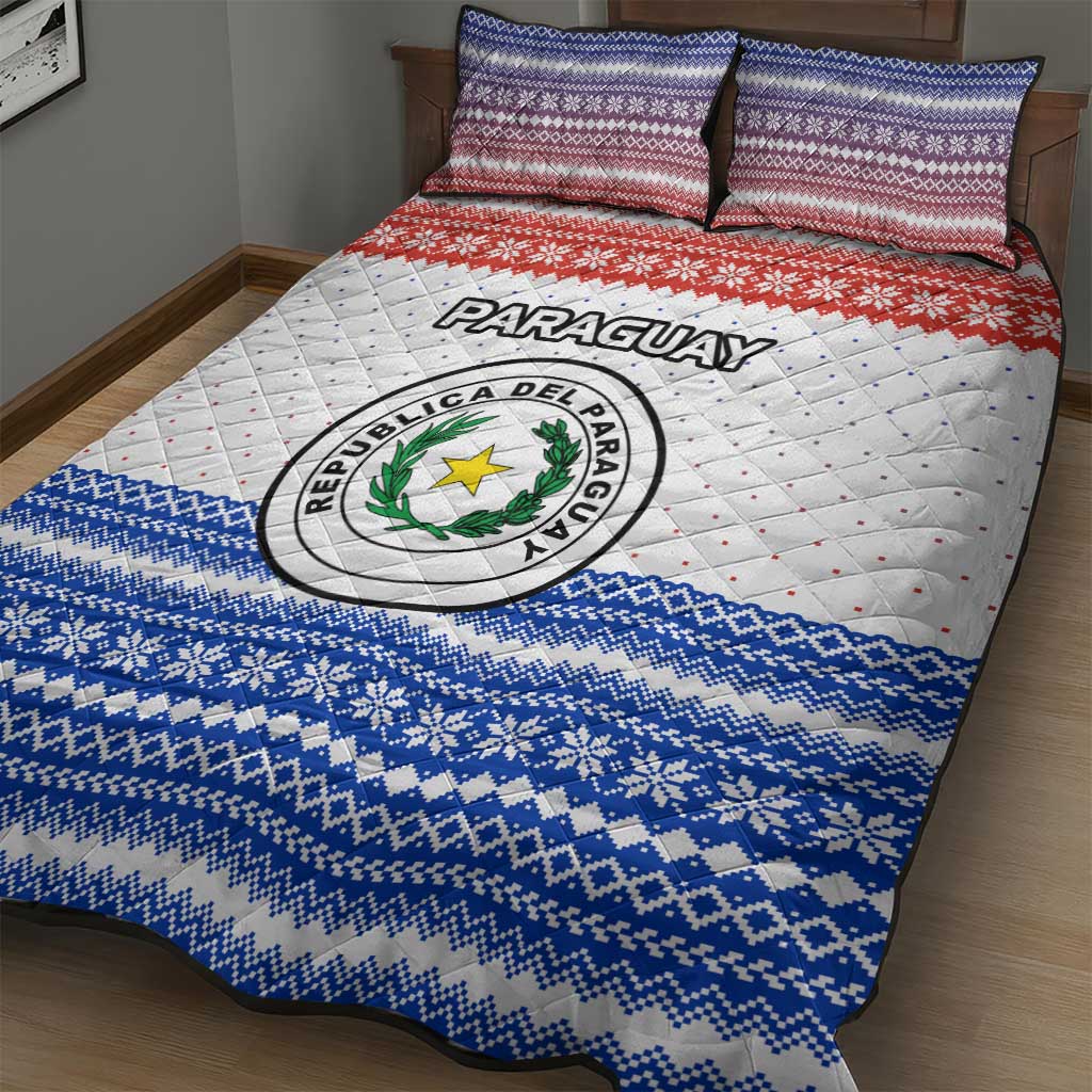 Paraguay Christmas Quilt Bed Set with Red-White-Blue Design, National Seal, and Santa Motif - Wonder Print Shop