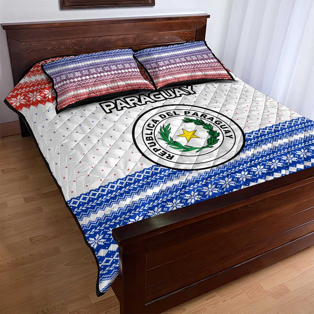 Paraguay Christmas Quilt Bed Set with Red-White-Blue Design, National Seal, and Santa Motif - Wonder Print Shop